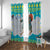 Kazakhstan Christmas Window Curtain with Santa Skiing in Traditional Outfit Snow Mountain and Sun Pattern - Wonder Print Shop