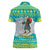 Kazakhstan Christmas Women Polo Shirt with Santa Skiing in Traditional Outfit Snow Mountain and Sun Pattern - Wonder Print Shop