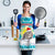 Kazakhstan Christmas Apron with Snow Leopard in Santa Hat Blue and Yellow Reindeer Snowflake - Wonder Print Shop