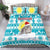 Kazakhstan Christmas Bedding Set with Snow Leopard in Santa Hat Blue and Yellow Reindeer Snowflake - Wonder Print Shop