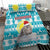 Kazakhstan Christmas Bedding Set with Snow Leopard in Santa Hat Blue and Yellow Reindeer Snowflake - Wonder Print Shop