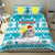 Kazakhstan Christmas Bedding Set with Snow Leopard in Santa Hat Blue and Yellow Reindeer Snowflake - Wonder Print Shop