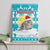 Kazakhstan Christmas Canvas Wall Art with Snow Leopard in Santa Hat Blue and Yellow Reindeer Snowflake - Wonder Print Shop