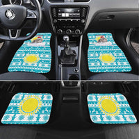 Kazakhstan Christmas Car Mats with Snow Leopard in Santa Hat Blue and Yellow Reindeer Snowflake - Wonder Print Shop