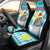 Kazakhstan Christmas Car Seat Cover with Snow Leopard in Santa Hat Blue and Yellow Reindeer Snowflake - Wonder Print Shop