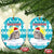 Kazakhstan Christmas Ceramic Ornament with Snow Leopard in Santa Hat Blue and Yellow Reindeer Snowflake - Wonder Print Shop