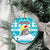 Kazakhstan Christmas Ceramic Ornament with Snow Leopard in Santa Hat Blue and Yellow Reindeer Snowflake - Wonder Print Shop