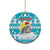 Kazakhstan Christmas Ceramic Ornament with Snow Leopard in Santa Hat Blue and Yellow Reindeer Snowflake - Wonder Print Shop