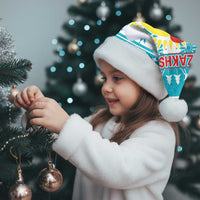 Kazakhstan Christmas Santa Hat with Snow Leopard in Santa Hat Blue and Yellow Reindeer Snowflake - Wonder Print Shop