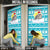 Kazakhstan Christmas Door Cover with Snow Leopard in Santa Hat Blue and Yellow Reindeer Snowflake - Wonder Print Shop