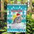 Kazakhstan Christmas Garden Flag with Snow Leopard in Santa Hat Blue and Yellow Reindeer Snowflake - Wonder Print Shop