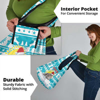 Kazakhstan Christmas Grocery Bag with Snow Leopard in Santa Hat Blue and Yellow Reindeer Snowflake - Wonder Print Shop