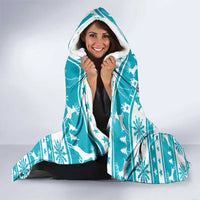 Kazakhstan Christmas Hooded Blanket with Snow Leopard in Santa Hat Blue and Yellow Reindeer Snowflake - Wonder Print Shop