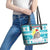 Kazakhstan Christmas Leather Tote Bag with Snow Leopard in Santa Hat Blue and Yellow Reindeer Snowflake - Wonder Print Shop