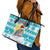 Kazakhstan Christmas Leather Tote Bag with Snow Leopard in Santa Hat Blue and Yellow Reindeer Snowflake - Wonder Print Shop