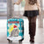 Kazakhstan Christmas Luggage Cover with Snow Leopard in Santa Hat Blue and Yellow Reindeer Snowflake - Wonder Print Shop