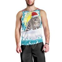 Kazakhstan Christmas Men Tank Top with Snow Leopard in Santa Hat Blue and Yellow Reindeer Snowflake - Wonder Print Shop