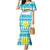 Kazakhstan Christmas Mermaid Dress with Snow Leopard in Santa Hat Blue and Yellow Reindeer Snowflake - Wonder Print Shop
