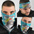 Kazakhstan Christmas Neck Gaiter with Snow Leopard in Santa Hat Blue and Yellow Reindeer Snowflake - Wonder Print Shop