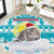 Kazakhstan Christmas Round Carpet with Snow Leopard in Santa Hat Blue and Yellow Reindeer Snowflake - Wonder Print Shop