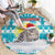 Kazakhstan Christmas Round Carpet with Snow Leopard in Santa Hat Blue and Yellow Reindeer Snowflake - Wonder Print Shop