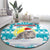 Kazakhstan Christmas Round Carpet with Snow Leopard in Santa Hat Blue and Yellow Reindeer Snowflake - Wonder Print Shop