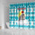 Kazakhstan Christmas Shower Curtain with Snow Leopard in Santa Hat Blue and Yellow Reindeer Snowflake - Wonder Print Shop