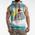 Kazakhstan Christmas Sleeveless Hoodie with Snow Leopard in Santa Hat Blue and Yellow Reindeer Snowflake - Wonder Print Shop