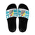 Kazakhstan Christmas Slide Sandals with Snow Leopard in Santa Hat Blue and Yellow Reindeer Snowflake - Wonder Print Shop