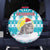 Kazakhstan Christmas Spare Tire Cover with Snow Leopard in Santa Hat Blue and Yellow Reindeer Snowflake - Wonder Print Shop