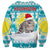 Kazakhstan Christmas Sweatshirt with Snow Leopard in Santa Hat Blue and Yellow Reindeer Snowflake - Wonder Print Shop