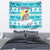 Kazakhstan Christmas Tapestry with Snow Leopard in Santa Hat Blue and Yellow Reindeer Snowflake - Wonder Print Shop