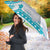 Kazakhstan Christmas Umbrella with Snow Leopard in Santa Hat Blue and Yellow Reindeer Snowflake - Wonder Print Shop