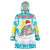 Kazakhstan Christmas Wearable Blanket Hoodie with Snow Leopard in Santa Hat Blue and Yellow Reindeer Snowflake - Wonder Print Shop