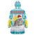 Kazakhstan Christmas Wearable Blanket Hoodie with Snow Leopard in Santa Hat Blue and Yellow Reindeer Snowflake - Wonder Print Shop