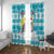 Kazakhstan Christmas Window Curtain with Snow Leopard in Santa Hat Blue and Yellow Reindeer Snowflake - Wonder Print Shop