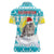 Kazakhstan Christmas Women Polo Shirt with Snow Leopard in Santa Hat Blue and Yellow Reindeer Snowflake - Wonder Print Shop