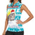 Kazakhstan Christmas Women Sleeveless Polo Shirt with Snow Leopard in Santa Hat Blue and Yellow Reindeer Snowflake - Wonder Print Shop