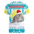 Kazakhstan Christmas Women V-Neck T-Shirt with Snow Leopard in Santa Hat Blue and Yellow Reindeer Snowflake - Wonder Print Shop