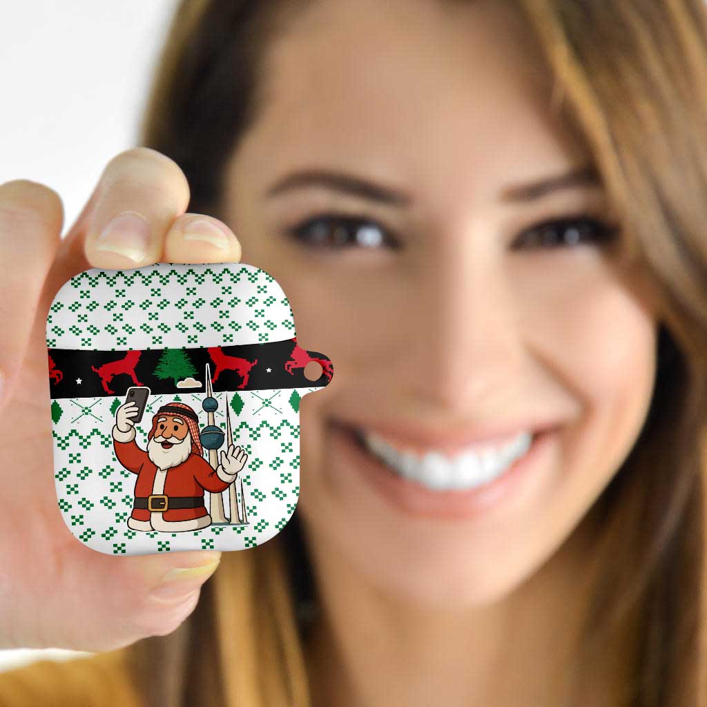Kuwait Christmas AirPods Case with Santa Taking Selfie Kuwait Towers Reindeer and Snowflake - Wonder Print Shop