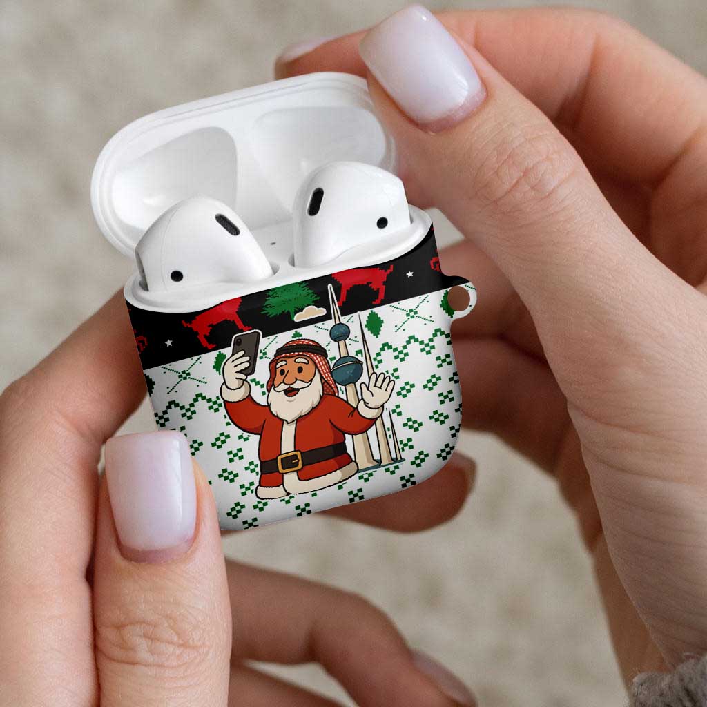 Kuwait Christmas AirPods Case with Santa Taking Selfie Kuwait Towers Reindeer and Snowflake - Wonder Print Shop