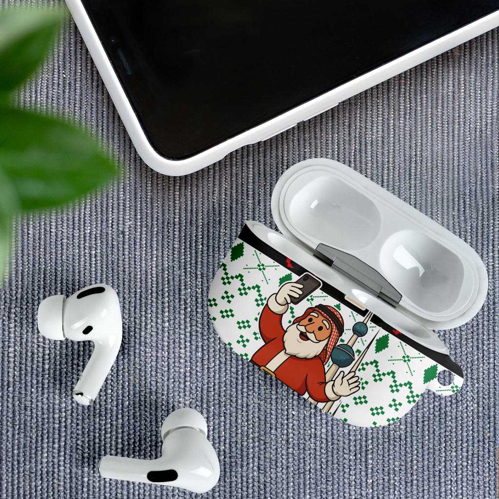Kuwait Christmas AirPods Case with Santa Taking Selfie Kuwait Towers Reindeer and Snowflake - Wonder Print Shop