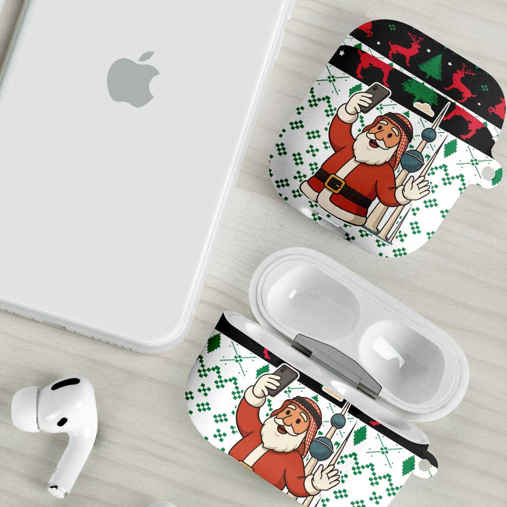 Kuwait Christmas AirPods Case with Santa Taking Selfie Kuwait Towers Reindeer and Snowflake - Wonder Print Shop