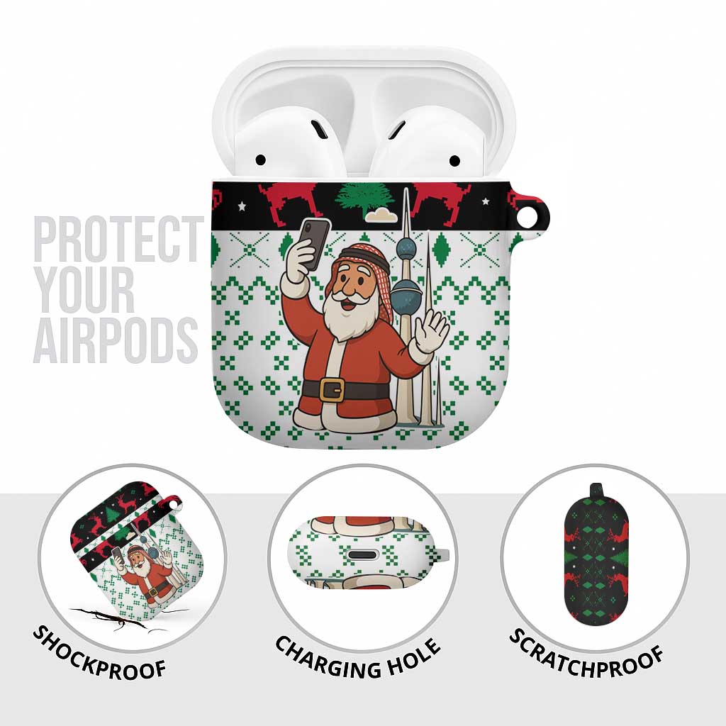 Kuwait Christmas AirPods Case with Santa Taking Selfie Kuwait Towers Reindeer and Snowflake - Wonder Print Shop