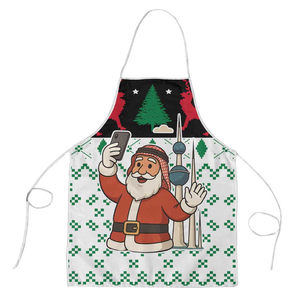 Kuwait Christmas Apron with Santa Taking Selfie Kuwait Towers Reindeer and Snowflake - Wonder Print Shop