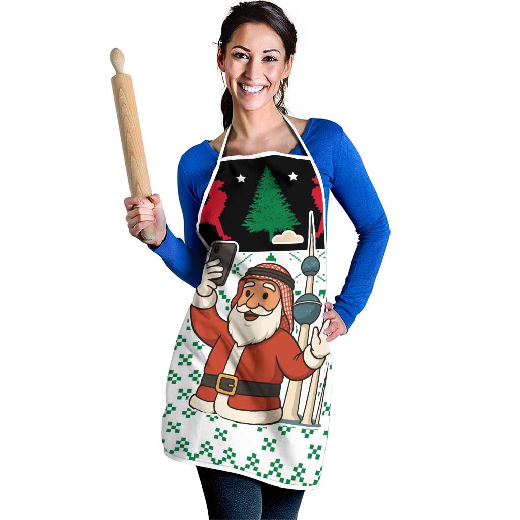 Kuwait Christmas Apron with Santa Taking Selfie Kuwait Towers Reindeer and Snowflake - Wonder Print Shop
