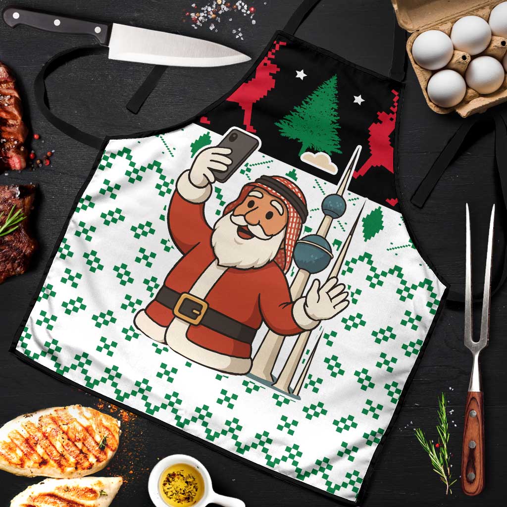 Kuwait Christmas Apron with Santa Taking Selfie Kuwait Towers Reindeer and Snowflake - Wonder Print Shop