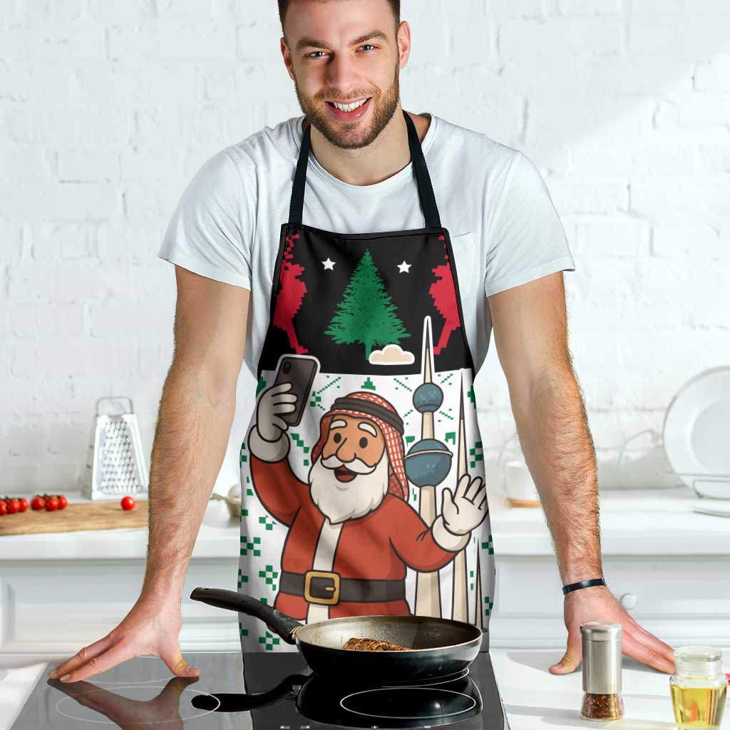 Kuwait Christmas Apron with Santa Taking Selfie Kuwait Towers Reindeer and Snowflake - Wonder Print Shop