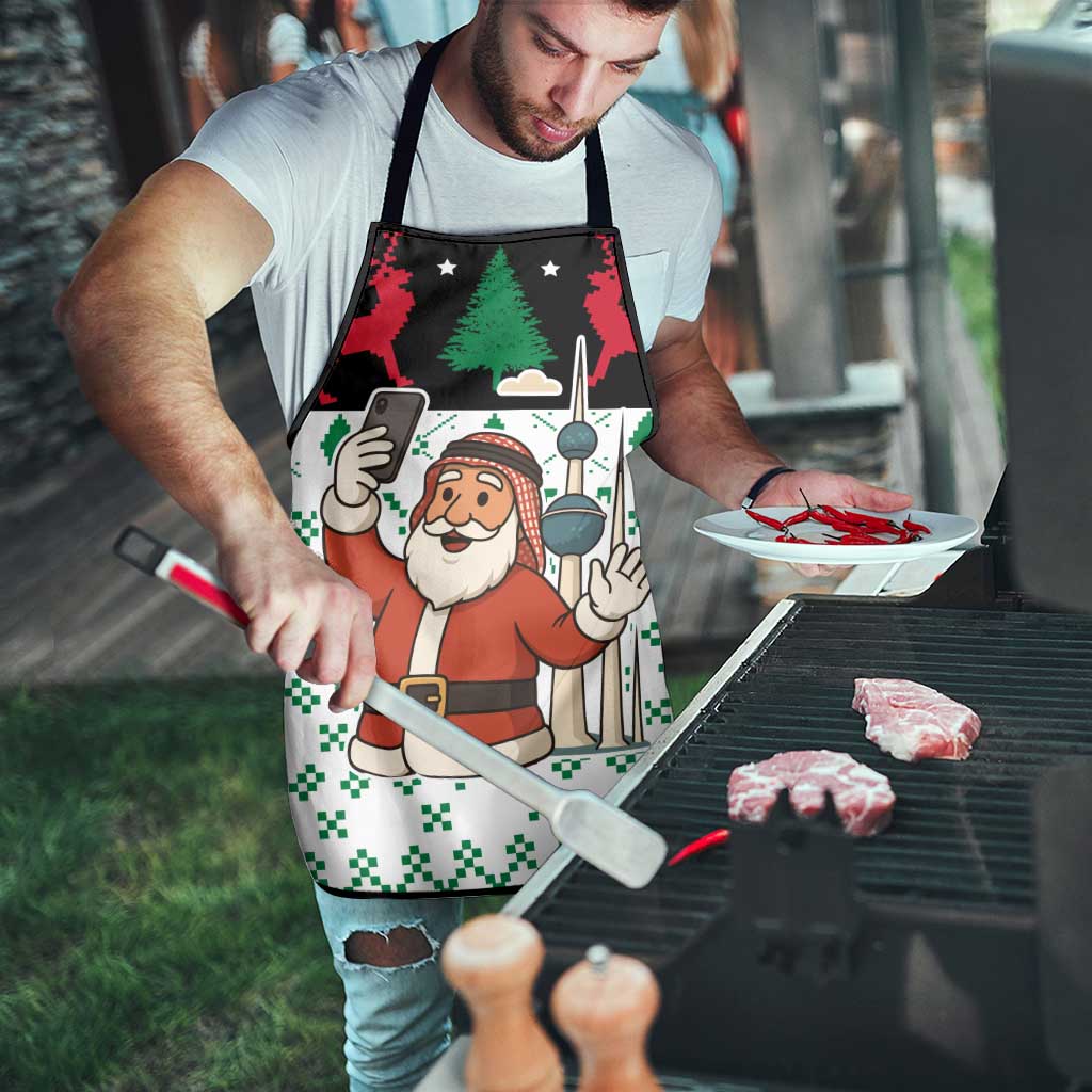 Kuwait Christmas Apron with Santa Taking Selfie Kuwait Towers Reindeer and Snowflake - Wonder Print Shop