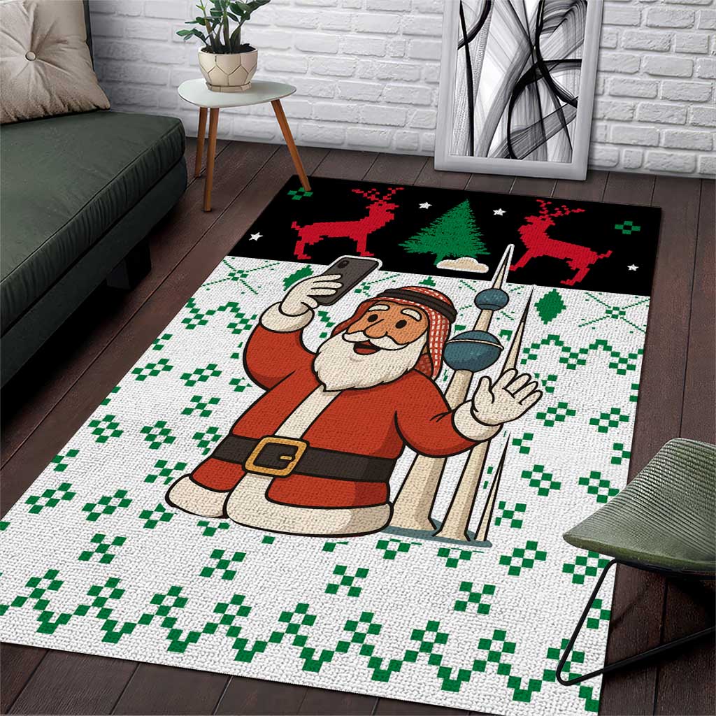 Kuwait Christmas Area Rug with Santa Taking Selfie Kuwait Towers Reindeer and Snowflake - Wonder Print Shop